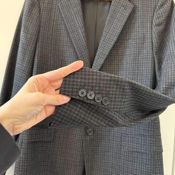 Theory Grey Suit Set in Charcoal Check Wool-Cotton - Picture 2 of 11